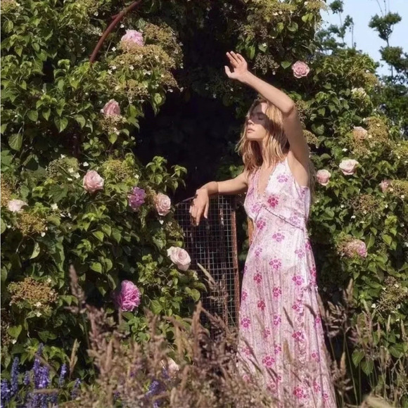 LoveShackFancy Kendall Satin Floral Pink Midi Dress size 0 - Picture 4 of 11